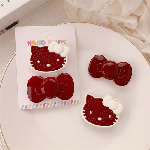 Encore red cute sweet cat hair clip bow girl headdress bangs side clip hair card hair accessories hair clip