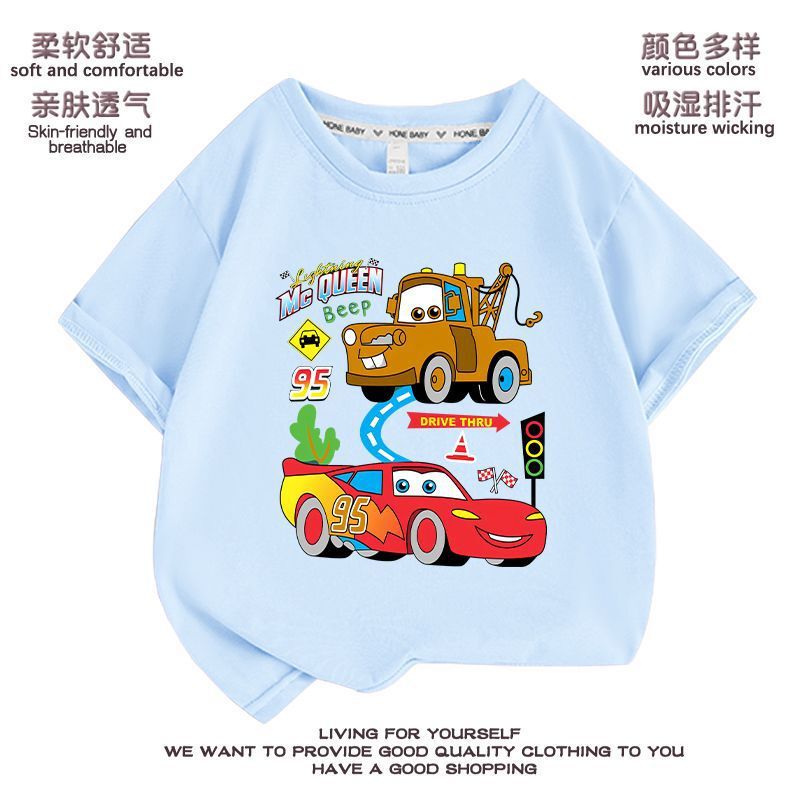 Cars-Themed Clothing Children's Short-Sleeve T-Shirt for Boys, Summer Pure Cotton Lightning Mcqueen Racing T-Shirt for Boys Cars-Themed Clothing Children's Short-Sleeve T-Shirt for Boys, Summer Pure Cotton Lightning Mcqueen Racing T-Shirt for Boys