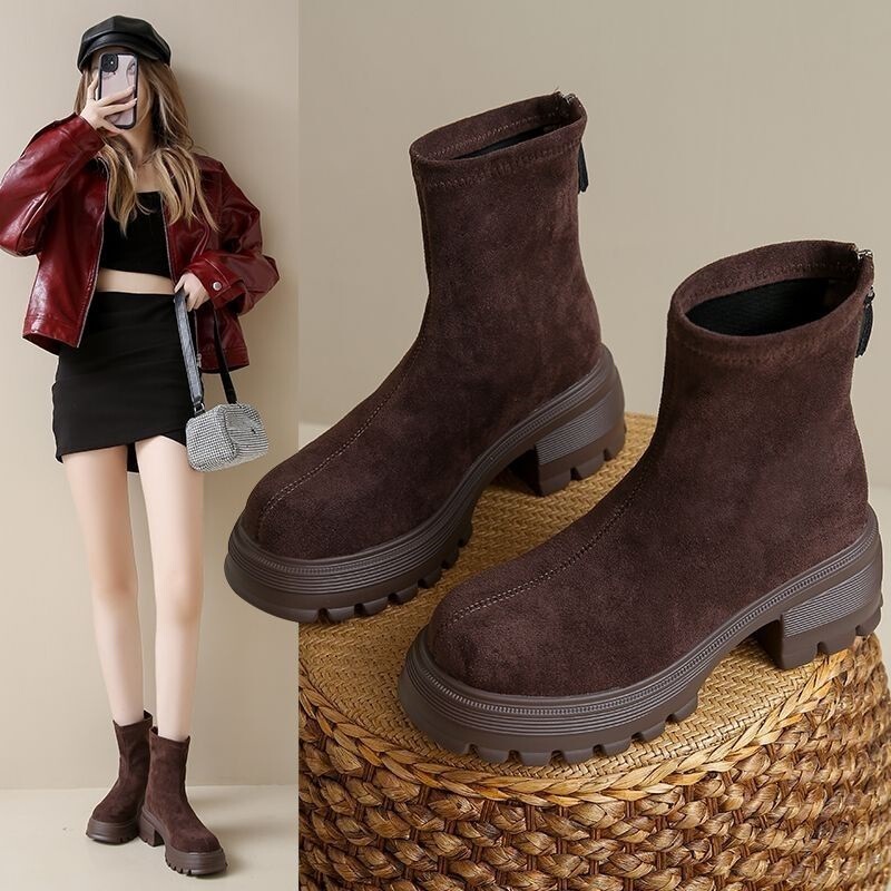Autumn and Winter Boots Warm Platform Thick Sole 2025 New Thin Non-Slip Mid-Length Style Fashionable and Lightweight