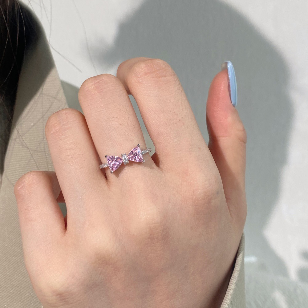 3g Weight Zircon Inlay Material Rings Classification 1 Piece Quantity Daily, Date Occasion 925 Sterling Silver Material Water Droplets, Heart Shape, Bow Knot Pattern Women's Gender Plating Design Elegant, Sweet Style 925 Sterling Silver Zircon Water Droplets Heart Shape Bow Knot Rings 925 Sterling Silver Rings 4