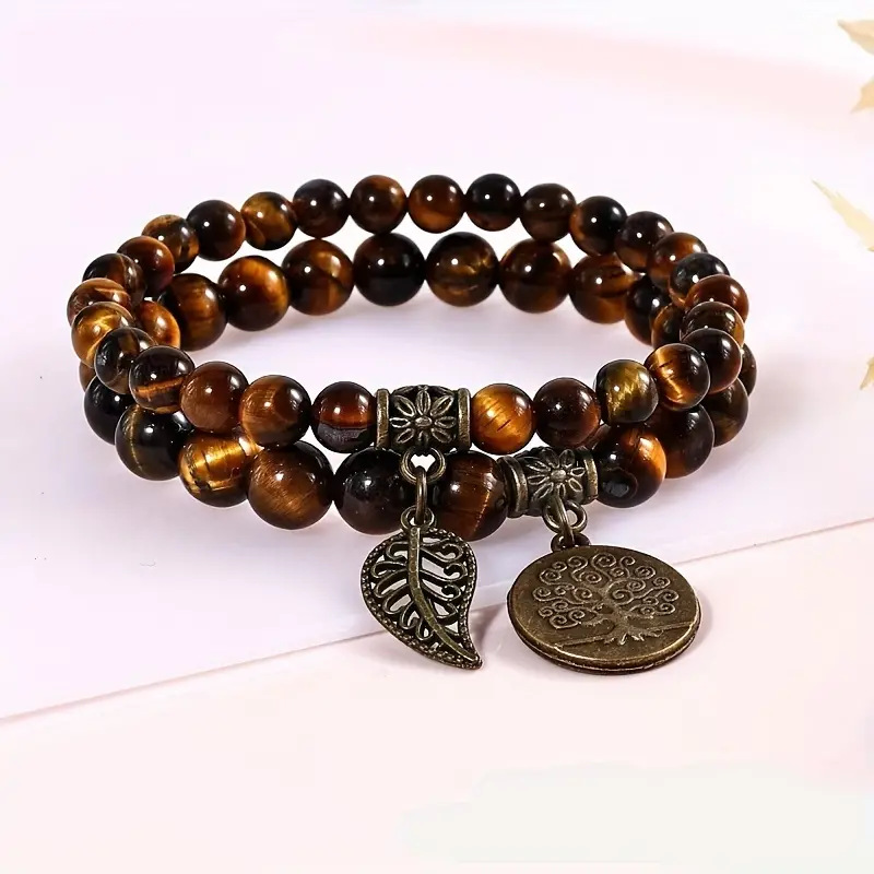 Style Vintage Style Ethnique Feuille Arbre Agate Tricot Bracelets display picture 1