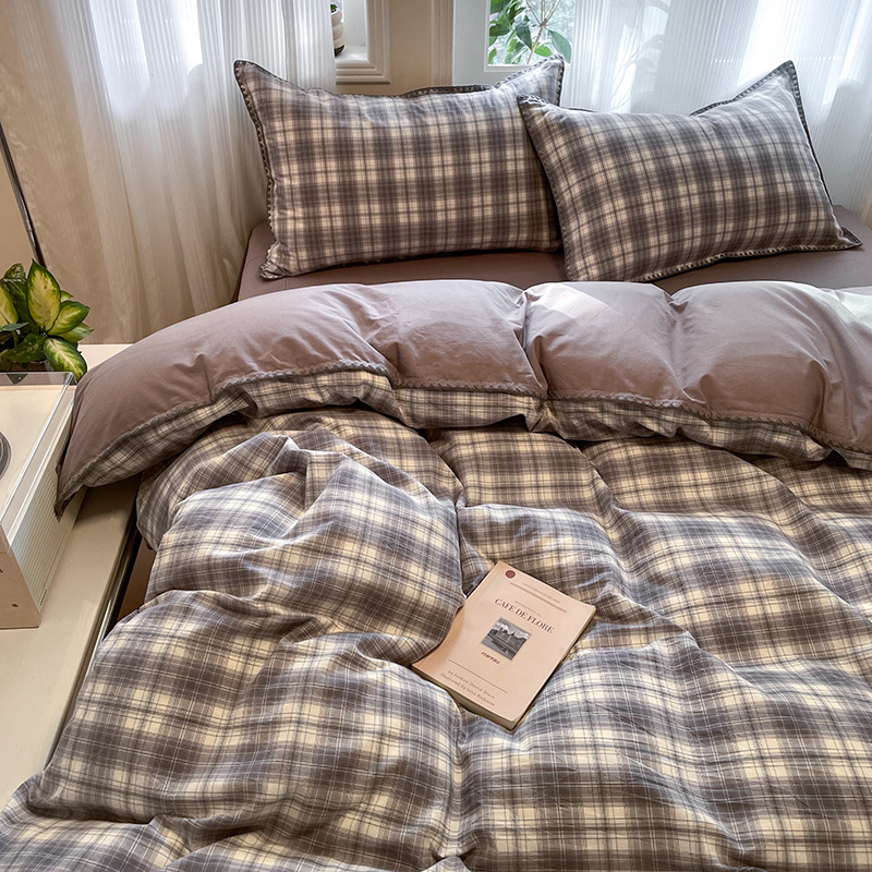 Classe A 100% algodón conchas lavados con agua de algodón de cuatro piezas de cuatro estaciones de cama de cama cubierta de colcha de cama simple de tres piezas