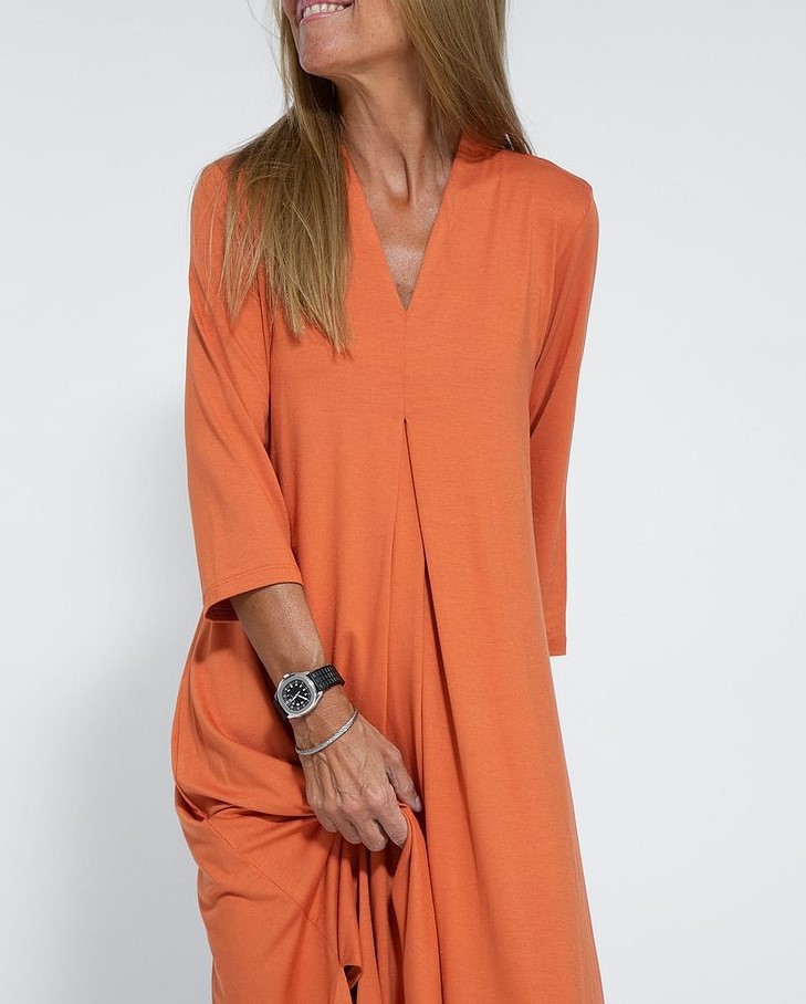 Women's V-neck Knitted Long Dress With Slit For Women_voghion.com
