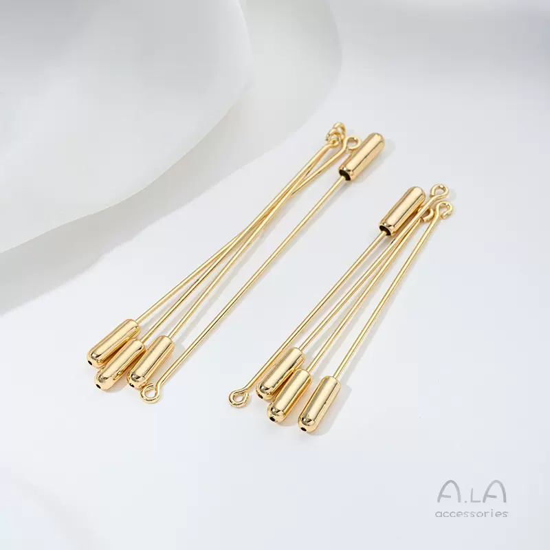 9字胸针长别针一字硅胶塞胸针铜镀14k金包金保色diy手工配件材料