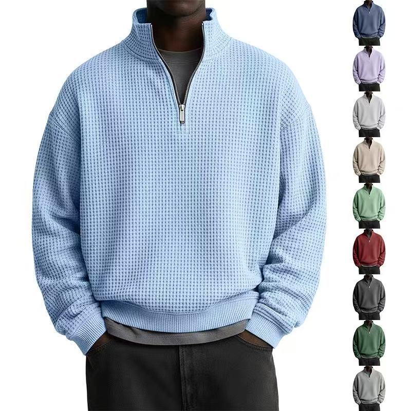 Cross-Border American New Heavyweight Solid Color Stand-Up Collar Long-Sleeved Jacket for Men Simple Fashion Men's Casual Sports Sweatshirt for Men