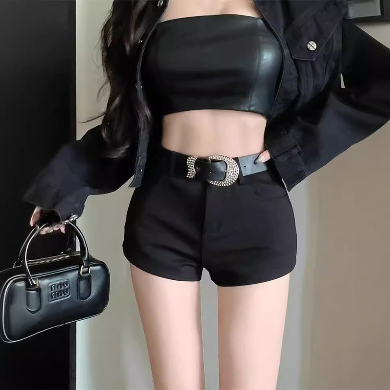 American-Style Spicy Girl Low-Rise Tight Elastic Denim Shorts for Women, Slim-Fit and Flattering for Spring, Autumn, and Summer