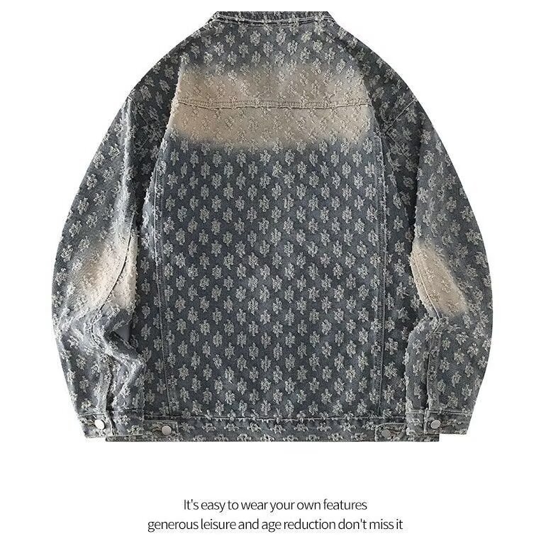 European High Street Fashion Vintage Washed Jacquard Denim Trendy Shirt Coat Spring Autumn Jacket_mkmklike.com