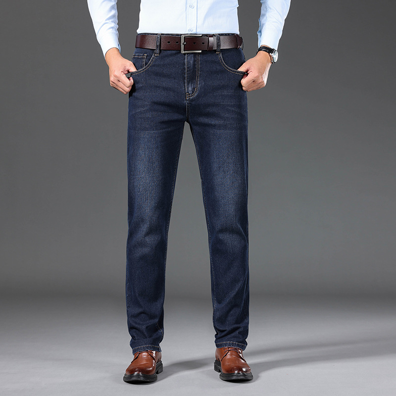 Jeans de hombre de mediana edad, papá masculino, pantalones gruesos de primavera y otoño elásticos rectos sueltos de negocios