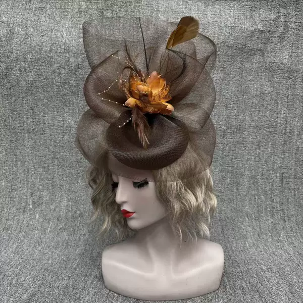 European and American Retro Bridal Mesh Feather Beads Six-Petal Bow Mesh Veil Hair Accessories Hairpin Hair Hoop Dual-Purpose Head