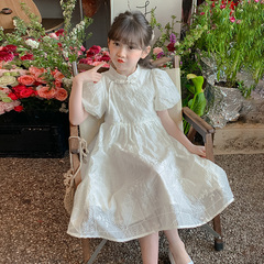 女童連衣裙夏裝2024新款泡泡袖兒童夏季國風裙子小女孩夏款公主裙