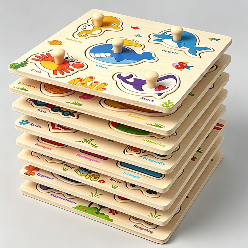 Puzzle de madera de mano para niños 1 - 3 años de edad puzzle de puzzle de construcción cognitiva Montserrat