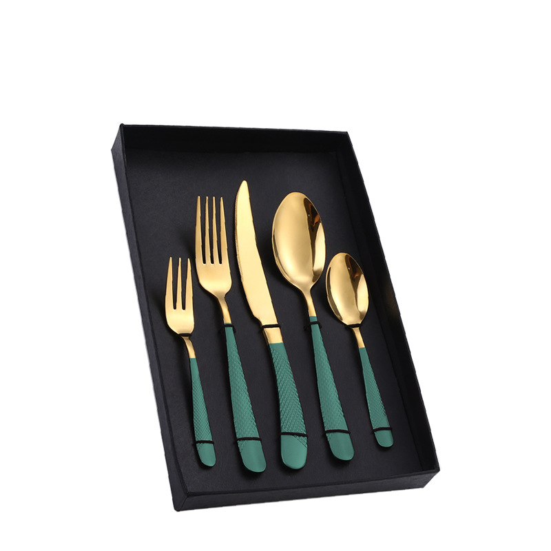 Amazon Tik Tok vajilla de acero inoxidable 4/5 piezas traje estrella diamante cuatro piezas principales caja de regalo cuchillo de comida occidental, tenedor y cuchara traje