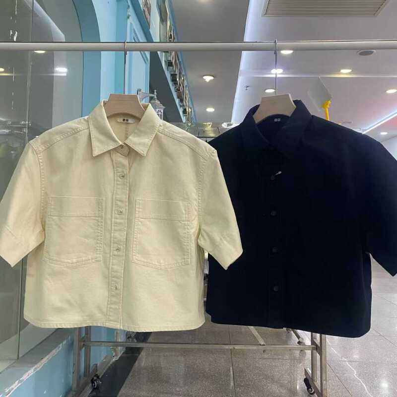 Women's Denim Boxy Shirt/Short-Sleeve Washed Shirt, Loose Short-Sleeve New Style Cropped Top R483877 Women's Denim Boxy Shirt/Short-Sleeve Washed Shirt, Loose Short-Sleeve New Style Cropped Top R483877