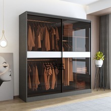 MH推拉门衣柜小户型木质简约现代玻璃移门组装家用卧室衣橱轻奢柜