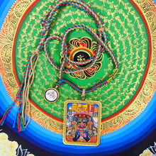 西藏纯手绘扎基拉姆黄黑财神大黑天文殊菩萨药师佛小唐卡佛牌吊坠