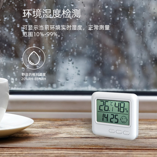 Electronic Thermometer and Humidity Meter for Room, with Expression, for Baby Room and Music Room, with Alarm Clock