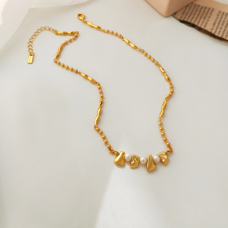 Vintage Style Geometric Copper Inlay Artificial Pearls Necklace