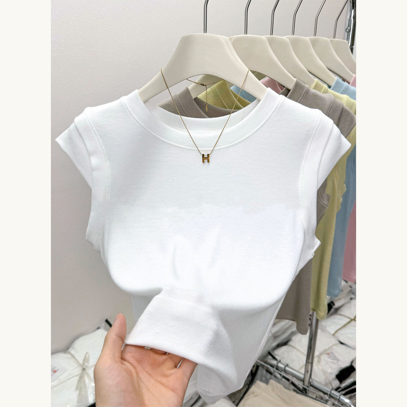 Summer New Style Round Neck Flutter Sleeve Blue Ribbed T-Shirt for Women, Unique Design, Slim Fit, Sleeveless Top, Trendy