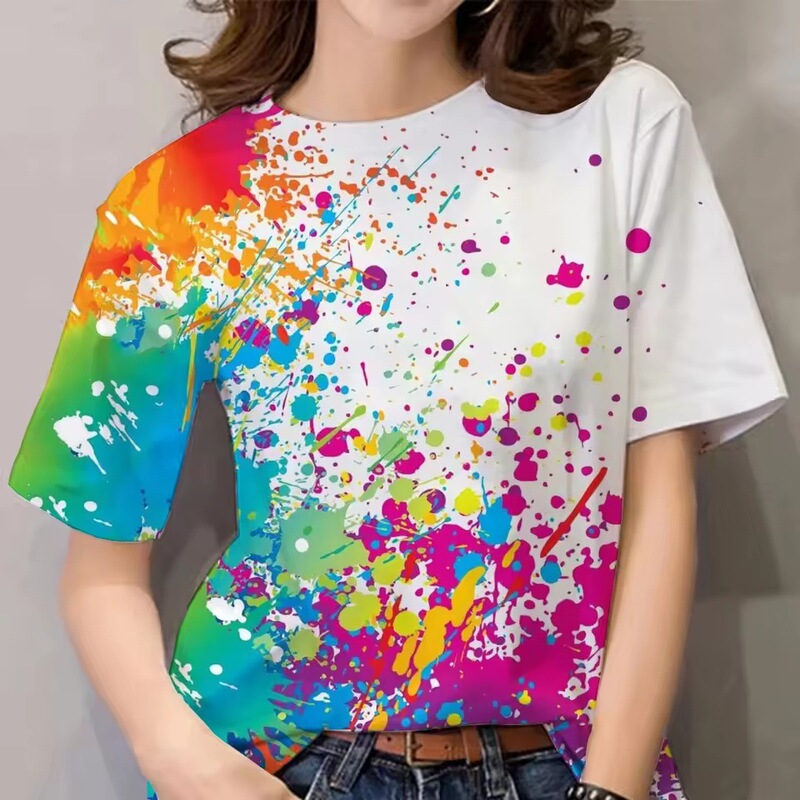 2025 Women's T-Shirt Multicolor Graffiti 3D Print Women's Summer T-Shirt Fashion Women's Y2K Clothing