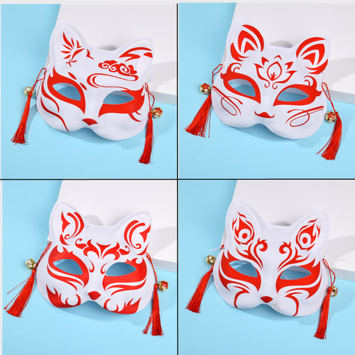Half-face cat-face fox mask hand-painted Japanese style anime party and dance supplies for men, women and children