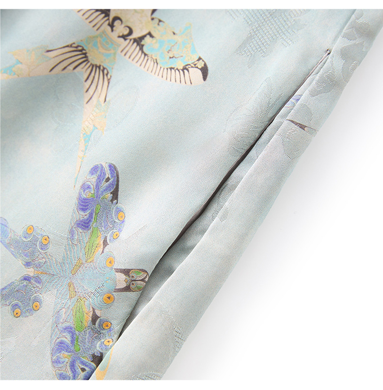 Váy sườn xám cách tân jacquard phong cách Trung Quốc chất liệu sợi mây thơm, dáng suông thắt eo, tay ngắn mùa hè — Màu xanh lam chi tiết 19