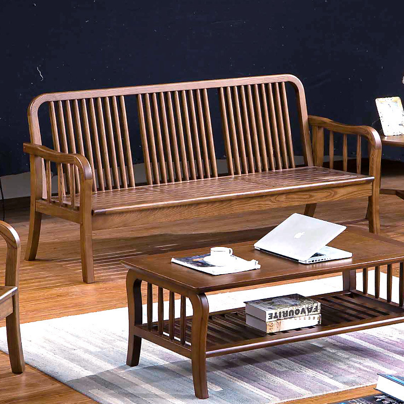 Solid Wood Sofa for Winter and Summer, Small Living Room, White Three-Seat Thin Cushion, Guangdong Foshan Furniture, Shunde Longjiang Lecong