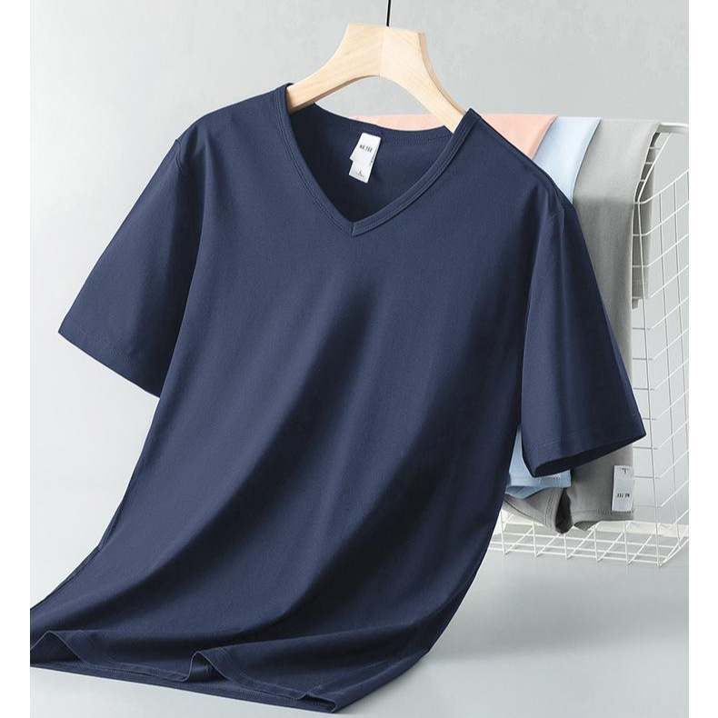 [Cool Modal] 2026 Summer New Ice Silk Short Sleeve Men's T-Shirt, Solid Color, Thin, Simple V-Neck Base T-Shirt