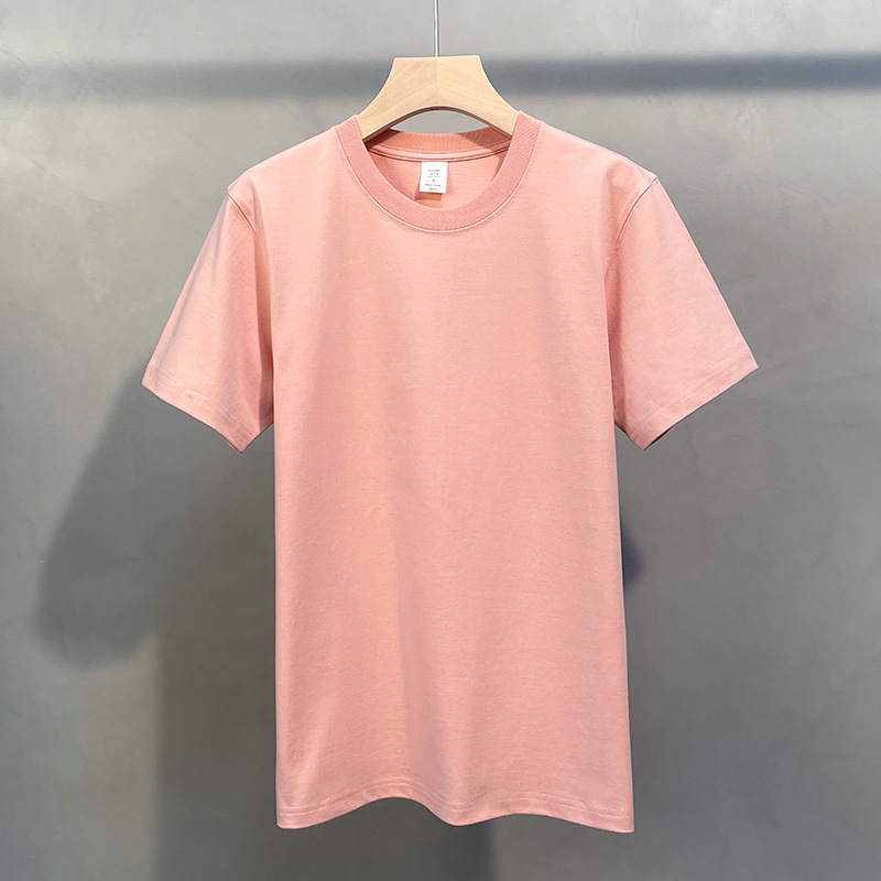 280g Camiseta de algodón pesado blanco y negro camisa base de hombres y mujeres color sólido cuello redondo manga corta estudiante calle logotipo imprimible Suelto