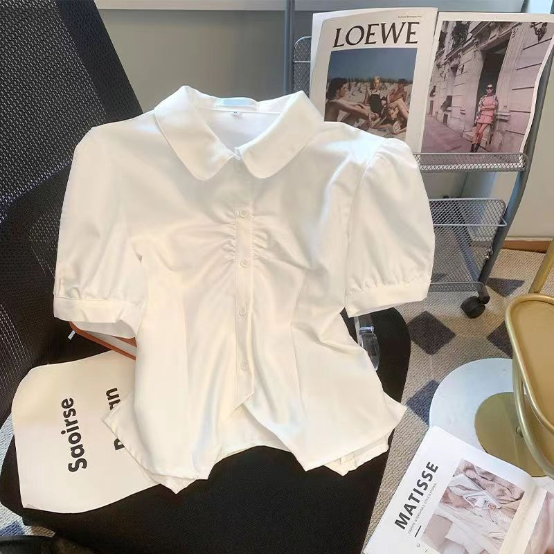 レーゲ服飾 カスタムメイド 夏の新作 ウエストシェイプ 半袖 レディースシャツ デザイン性のあるプリーツ 着痩せ効果 多用途トップス 通勤用|undefined