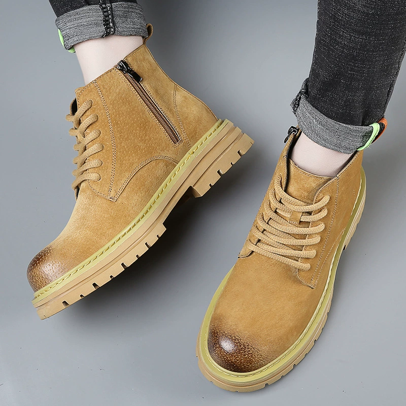 Мужские полуботинки Мартин, новая модель зимы 2024, рабочие уличные ботинки, высокие повседневные туфли в американском стиле из натуральной кожи на толстой подошве.