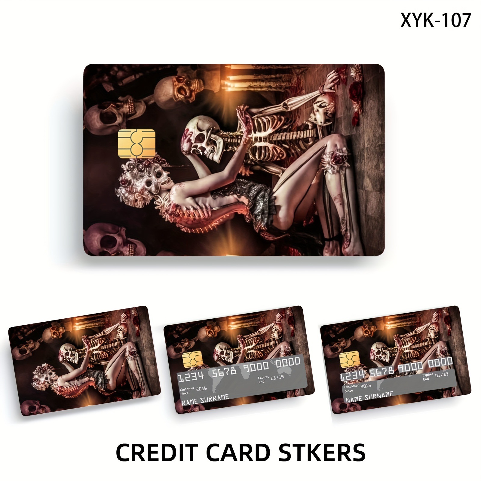 跨境性感骷髅信用卡个性化防水贴纸2x3.4英寸单张/套装可选