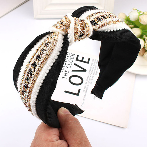 Elegant Black Pearl Fabric Hairband for Women | Versatile, Fashionable Wide-Edge Headband for Outings | Simple Hair Accessories with Chic Hair Clips