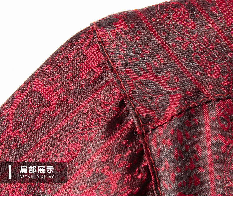 Áo sơ mi nam tay ngắn tơ tằm phong cách Trung Hoa cổ điển — Dải đỏ G6026 chi tiết 16