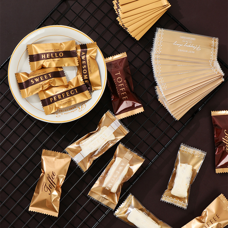 Oro inglés turrón transparente máquina sello bolsa Internet celebridad luz lujo toffee bolsa de embalaje Navidad café bolsa de caramelo