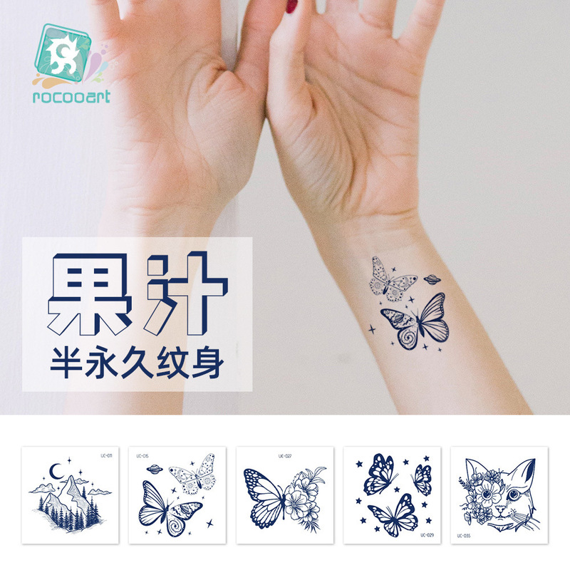 Cross-Border Juice Tattoo Stickers Herbal Semi-Permanent Fashionable Fresh Tattoo Stickers for Men and Women Wholesale from Manufacturers