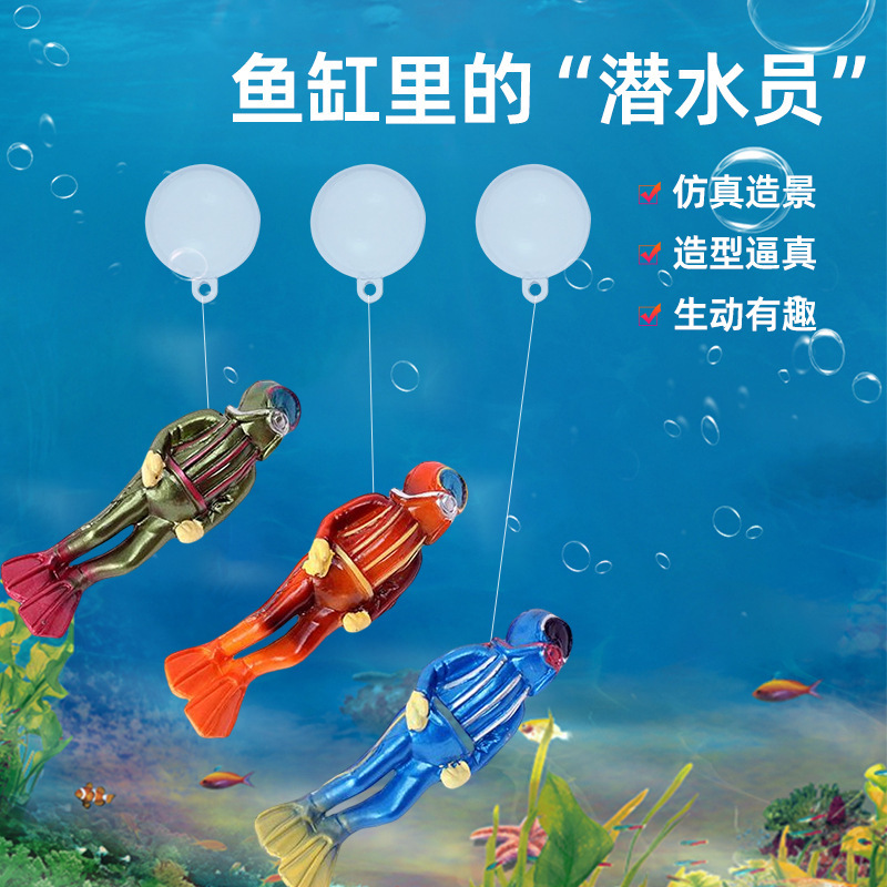 Tanque de peces decoración del paisaje pequeña decoración flotante Diver azul grasa reloj tanque de peces paisaje mundo submarino