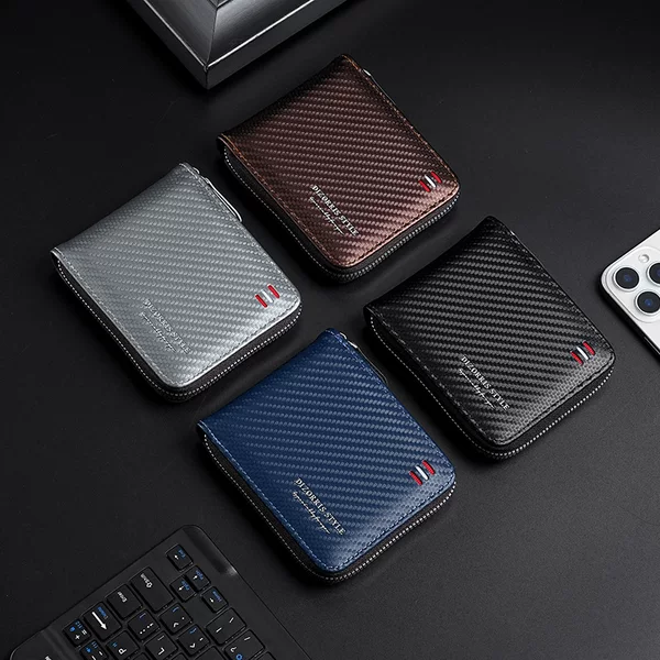 Cross-border Fashion Carbon Fiber Pattern Men's Special Large Capacity Organ Card Bag Card Set Change Multi-function Wallet in stock