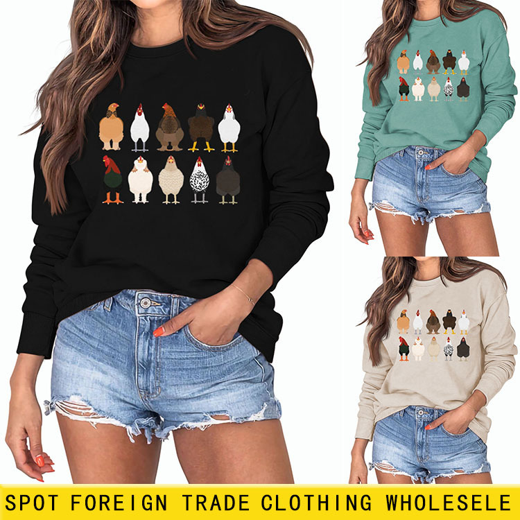 Amazon Independent Station Wish Chick Print Thanksgiving European and American Fashion Long-Sleeved Shirt Ebay Large Size Sweatshirt Wholesale