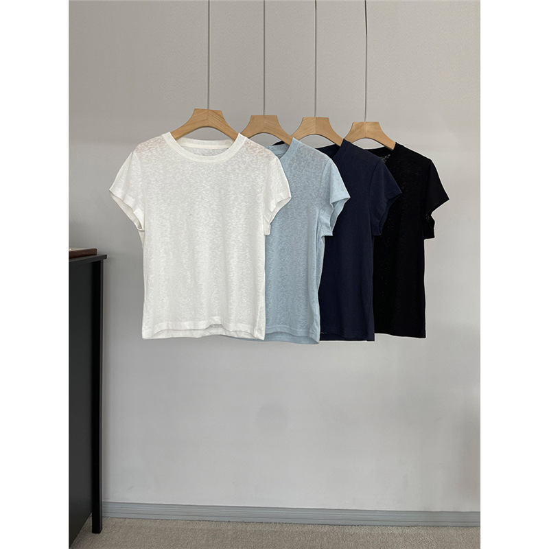 French Ir Classic French Linen Short-Sleeved T-Shirt for Women Summer 2025 New Style Breathable Versatile Slimming Look Cool Top