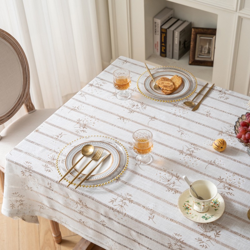 Fresh and Simple Cotton Linen Fabric Tablecloth, Pastoral Floral Dining Table Cloth, French White Decorative Cloth, Rectangular Household Tablecloth