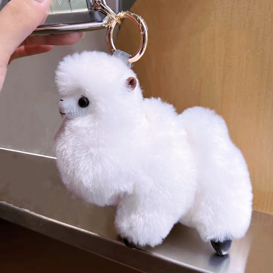 [Cute alpaca] colgante de llavero de automóvil de lana real muñeca de peluche muñeca mochila colgante regalo