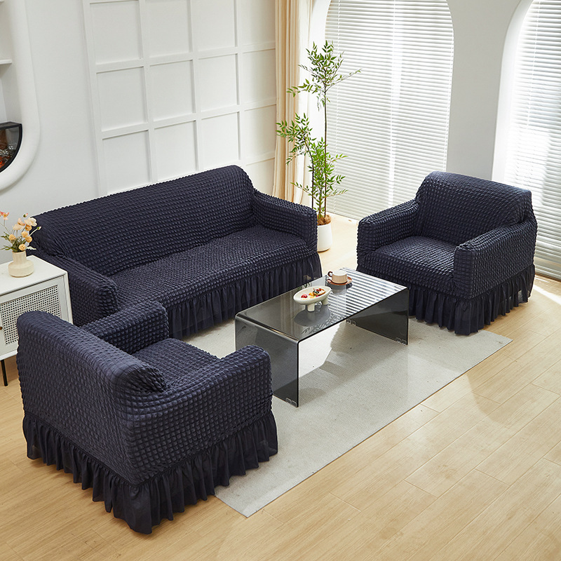 Color sólido doble espuma espuma hilo elástico sofá cubierta falda pendulante espuma sofá cubierta sala de estar dormitorio sofá cubierta transfronteriza