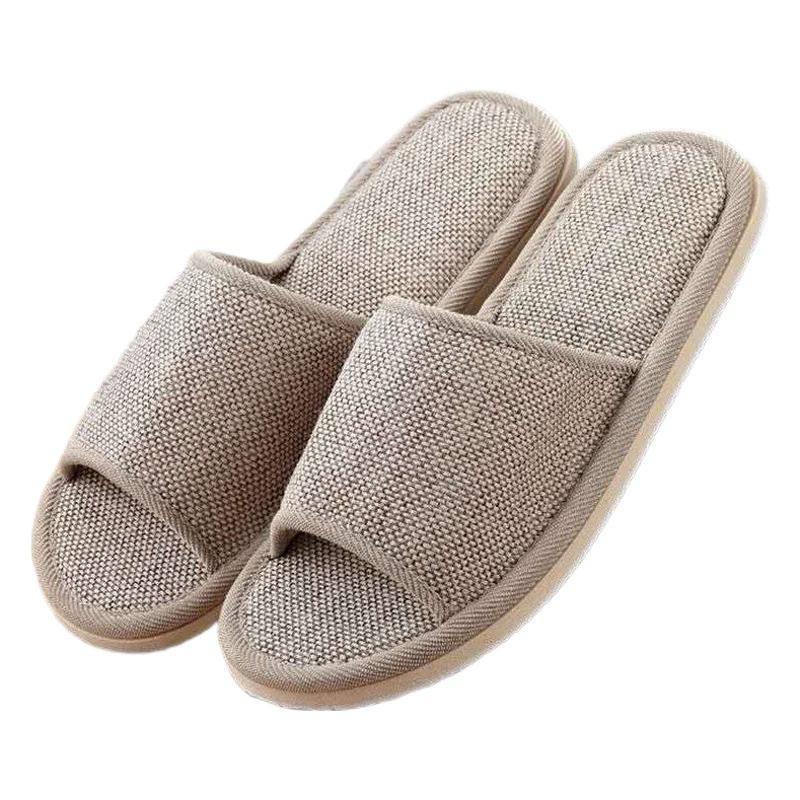 Весенне-летние однотонные домашние льняные тапочки с деревянным полом, бесшумные дышащие домашние тапочки из пенопласта для пары отеля