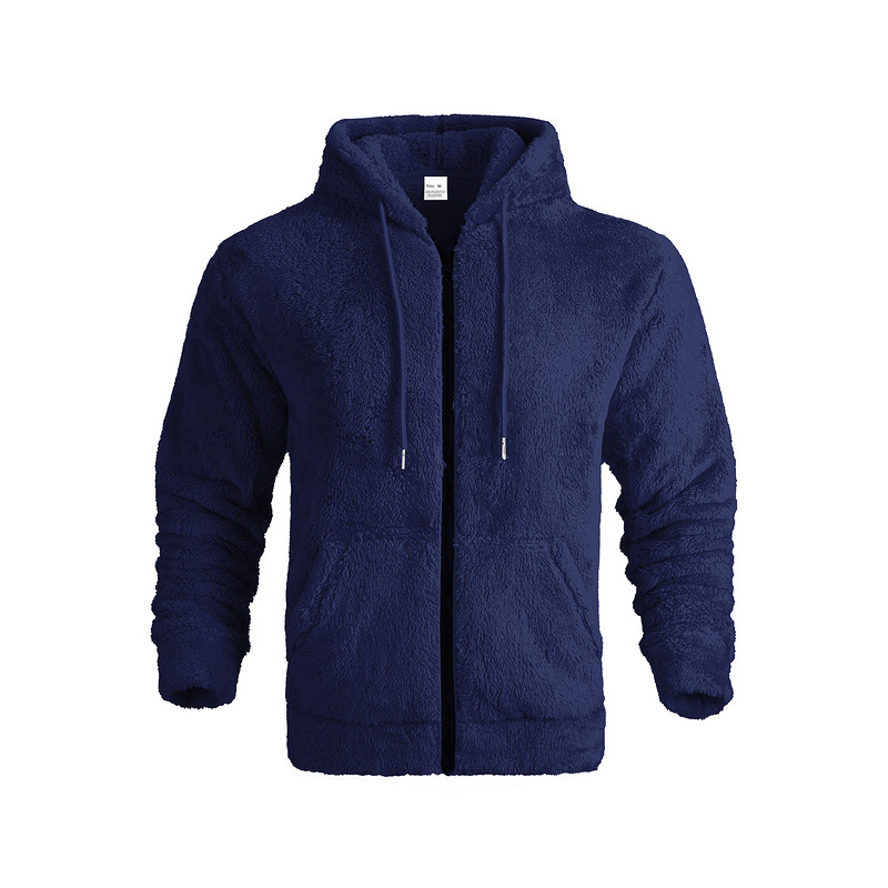 Europa y Estados Unidos trajes de hombre transfronterizos otoño y invierno engrosados cálidos chaqueta de vello de doble cara con cremallera suelta cardigan casual con sombrero