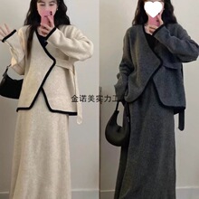 大码女装秋冬加绒加厚感套装不规则衣胖MM显瘦半身裙两件套女