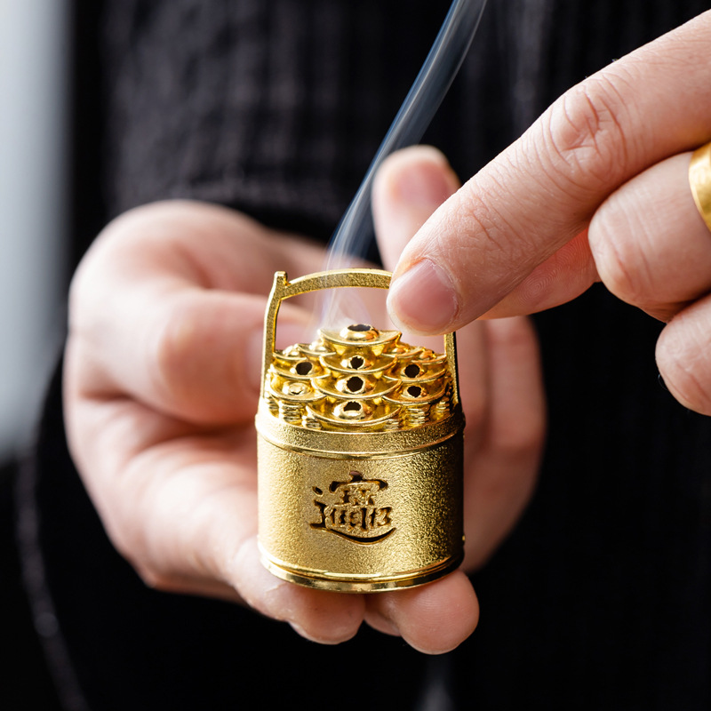 A Bucket Of Gold Ornaments Gold Ingot Incense Burner For Buddha Incense Burner Household Indoor A Bucket Of Jiangshan Small Xiangyun Plate Incense Incense Burner