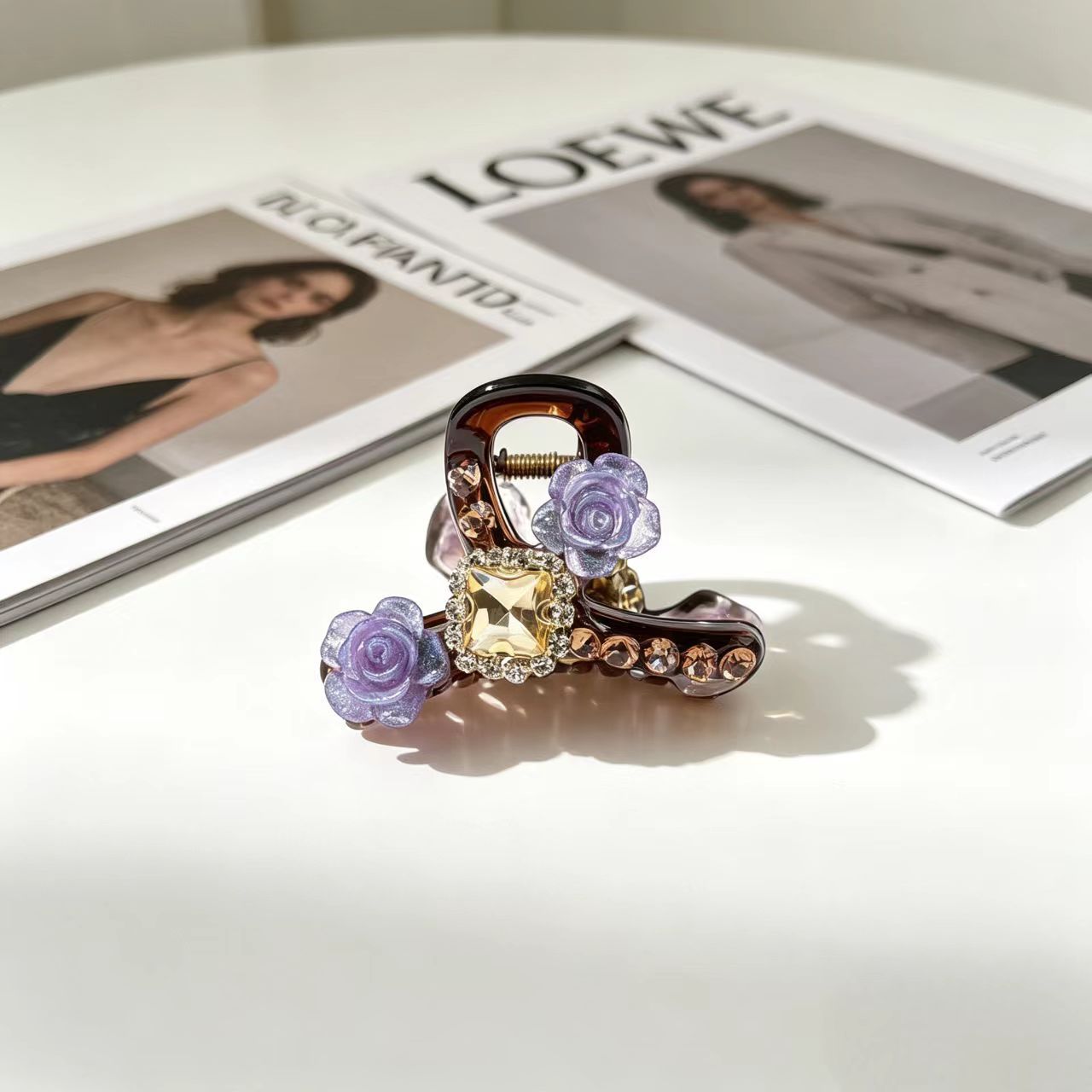 59#【보라색】스퀘어 다이아몬드 카멜리아【4.5cm】