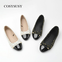 外贸跨境蝴蝶结小香风平底鞋春夏款复古百搭单鞋女圆头休闲女鞋