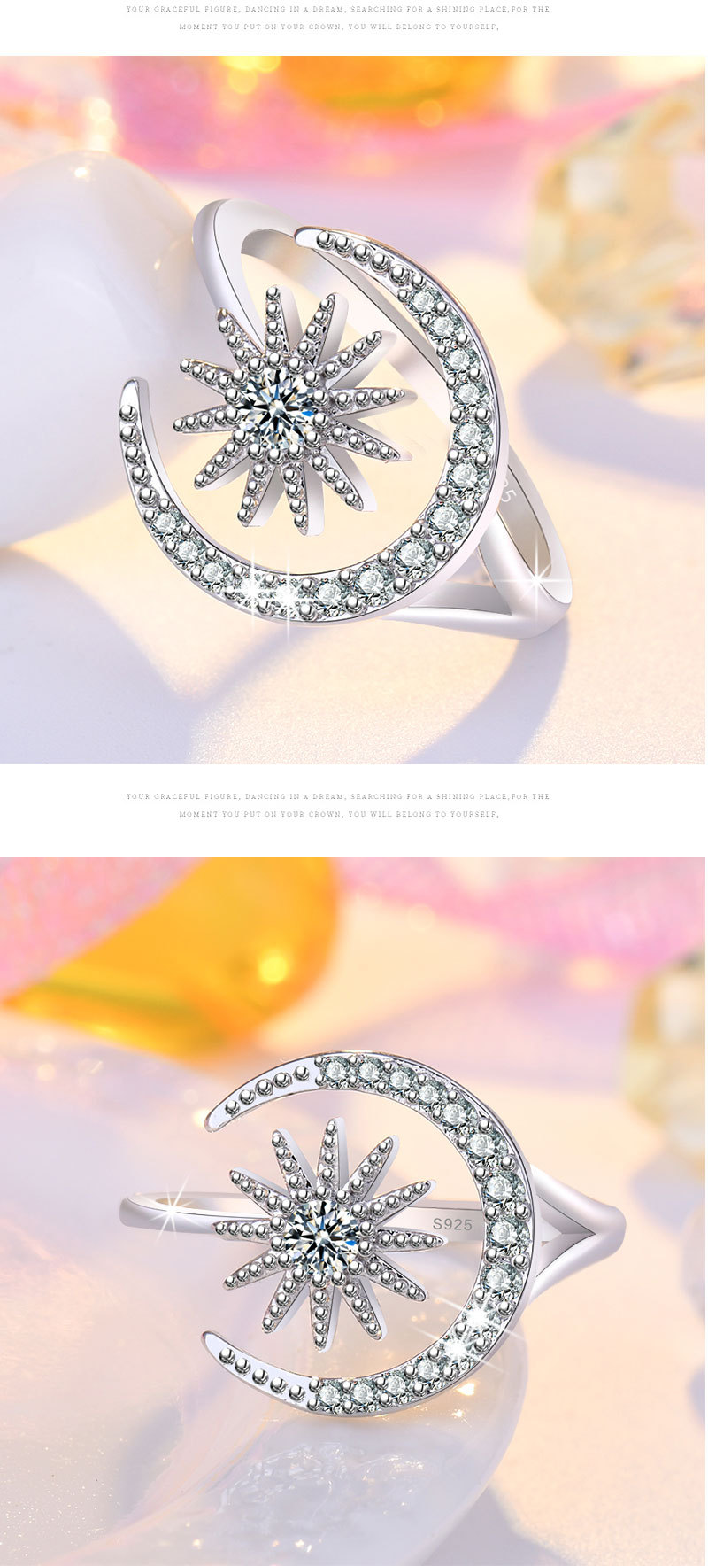 7g Weight Zircon Inlay Material Rings Classification Adjustable Ring Size 1 Piece Quantity Daily Occasion Copper Material Star, Moon Pattern Women'S Gender Inlay Design Retro Style Retro Star Moon Copper Inlay Zircon Rings