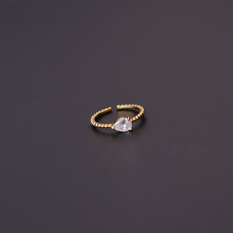 Fashion Water Droplets Copper Plating Inlay Zircon Open Ring 1 Piece